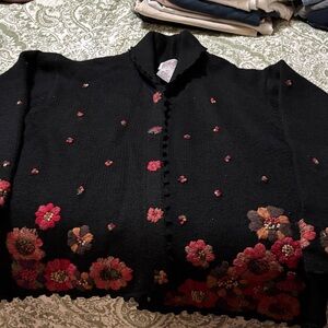 Chic Black PBJ Sport Cardigan with Floral Embroidery